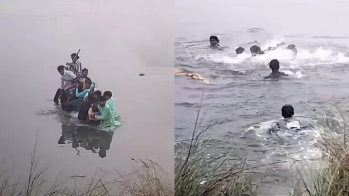 पोखर में नाव पलटने से दो युवकों की मौत