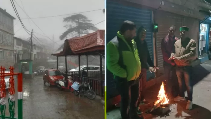 चकराता में कड़ाके की ठंड से बचने को अलाव का सहारा लेते लोग। जागरण