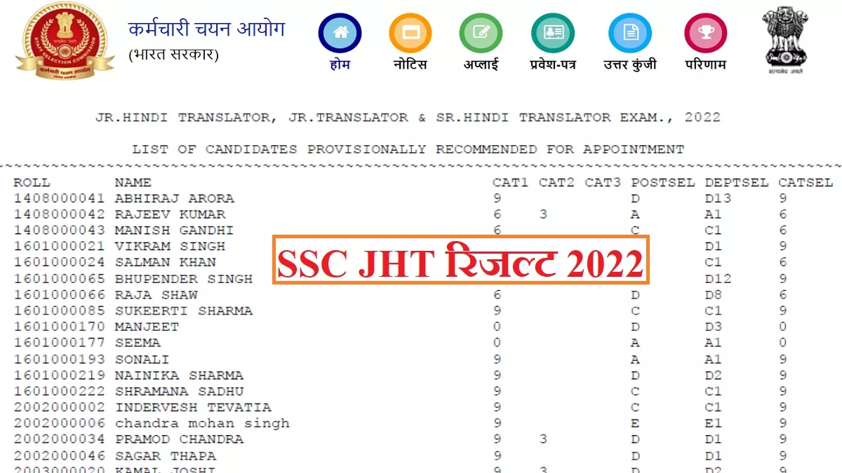 SSC JHT Final Result 2022: एसएससी ने जारी की 441 चयनित उम्मीदवारों की सूची।