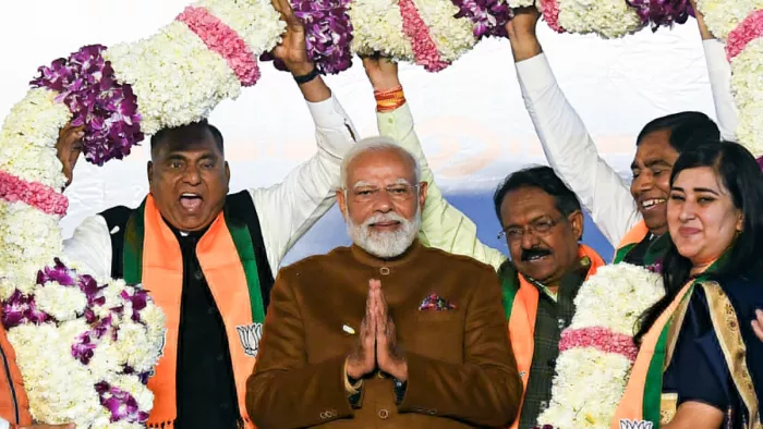 दिल्ली विधानसभा चुनाव में भाजपा को मिली प्रचंड जीत। ( फोटो- एएनआई )
