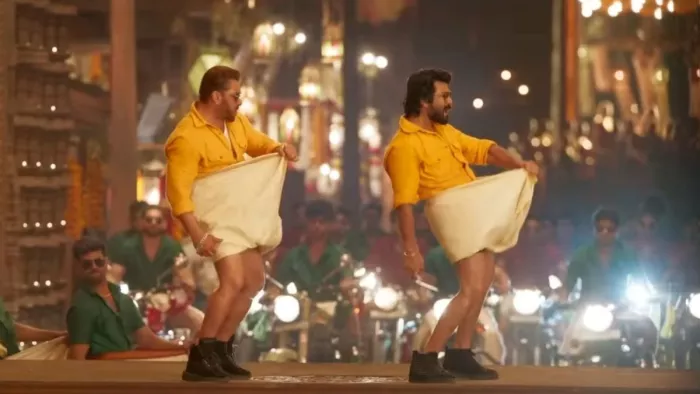 Still Image of Salman Khan and Ram Charan from Yentamma Song of Kisi Ka Bhai Kisi Ki Jaan