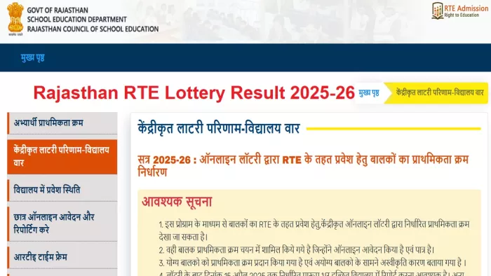 Rajasthan RTE Lottery Result यहां दिए लिंक से करें चेक।