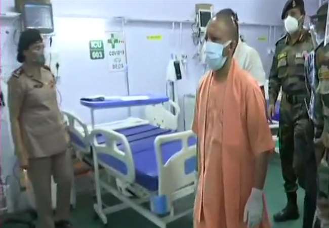 CM Yogi Yogi adityanath inspects temporary Covid Hospital at BHU services  to be available from tomorrow