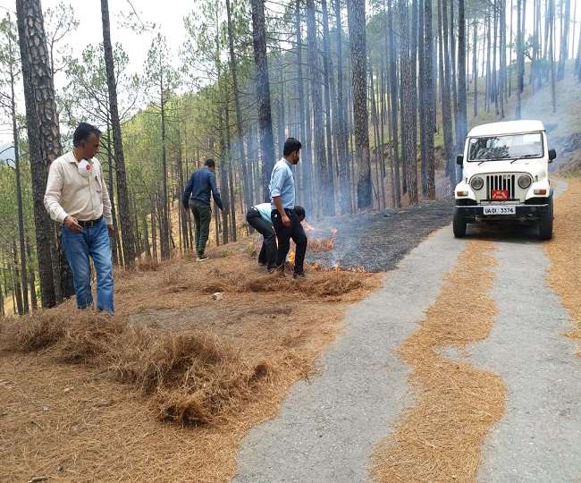 the forest fire of garhkhet and udkhuli started getting uncontrollable the forest department team engaged in extinguishing the fire
