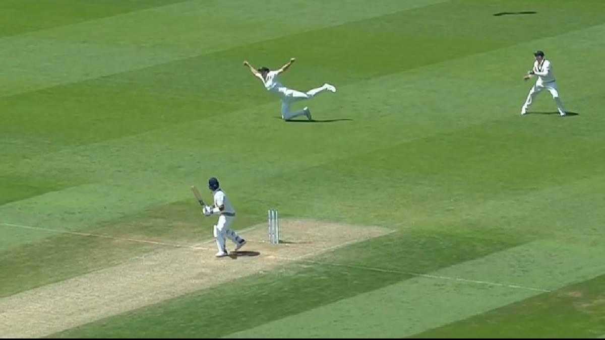 ind vs aus wtc 2023 final cameron green takes stunning one handed catch of ajinkya rahane in wtc final