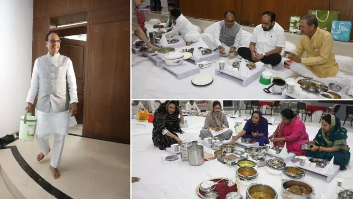 कैबिनेट बैठक के बाद सीएम हाउस में भाजपा की टिफिन पार्टी।