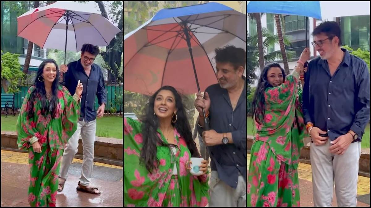 anupama rupali ganguly get romantic with husband ashwin k verma in rains watch video