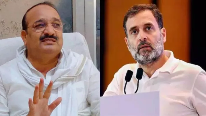 उत्तर प्रदेश सरकार में मंत्री दिनेश प्रताप सिंह और राहुल गांधी।