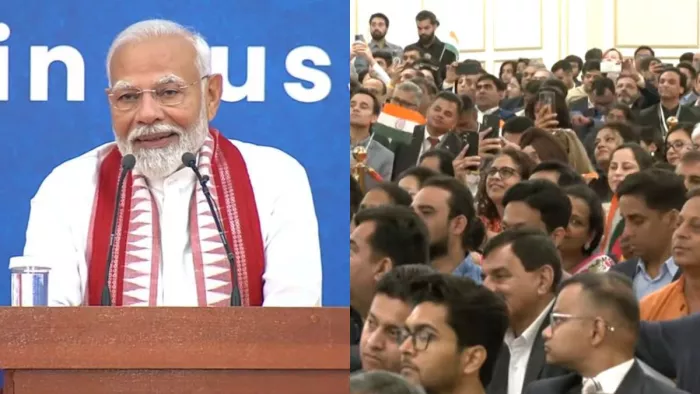 प्रधानमंत्री नरेंद्र मोदी ने मॉस्को में भारतीय समुदाय को संबोधित किया।(फोटो सोर्स: भाजपा)