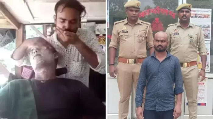 पुलिस गिरफ्त में आरोपी सैलून संचालक यूसुफ। जागरण