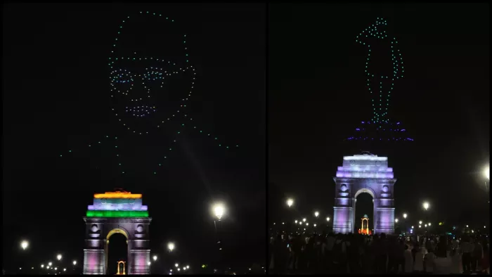इंडिया गेट पर आसमान में दिखाया गया ड्रोन शो, दिखाई नेताजी की संघर्ष गाथा (सभी फोटो- ध्रुव कुमार)