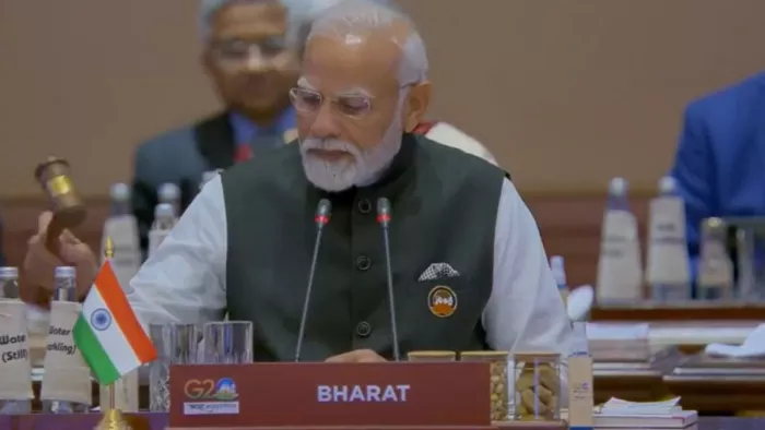 G20 Summit 2023 में New Delhi Declaration को स्वीकार किए जाने की जानकारी देते पीएम मोदी
