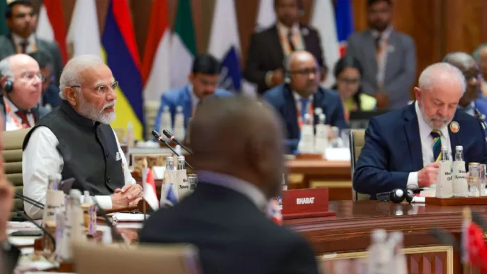 जी-20 शिखर सम्मेलन को संबोधित करते हुए प्रधानमंत्री नरेन्द्र मोदी (फोटो: एएनआई)