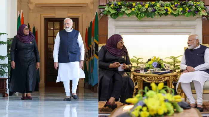 भारत की आधिकारिक यात्रा पर आई तंजानिया की राष्ट्रपति सुलुहू हसन और पीएम नरेन्द्र मोदी के बीच हुई वार्ता। (Photo-Social Media)