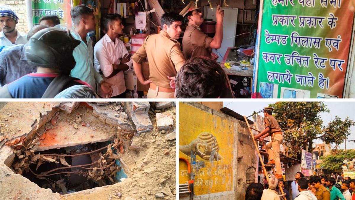 theft of lakhs by cutting the roof slab of mobile shop on aligarh agra road