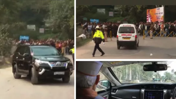 चुनाव के लिए प्रचार को शाहपुर पहुंचे पीएम मोदी ने एंबुलेंस को देखकर अपना काफिला रोक दिया।