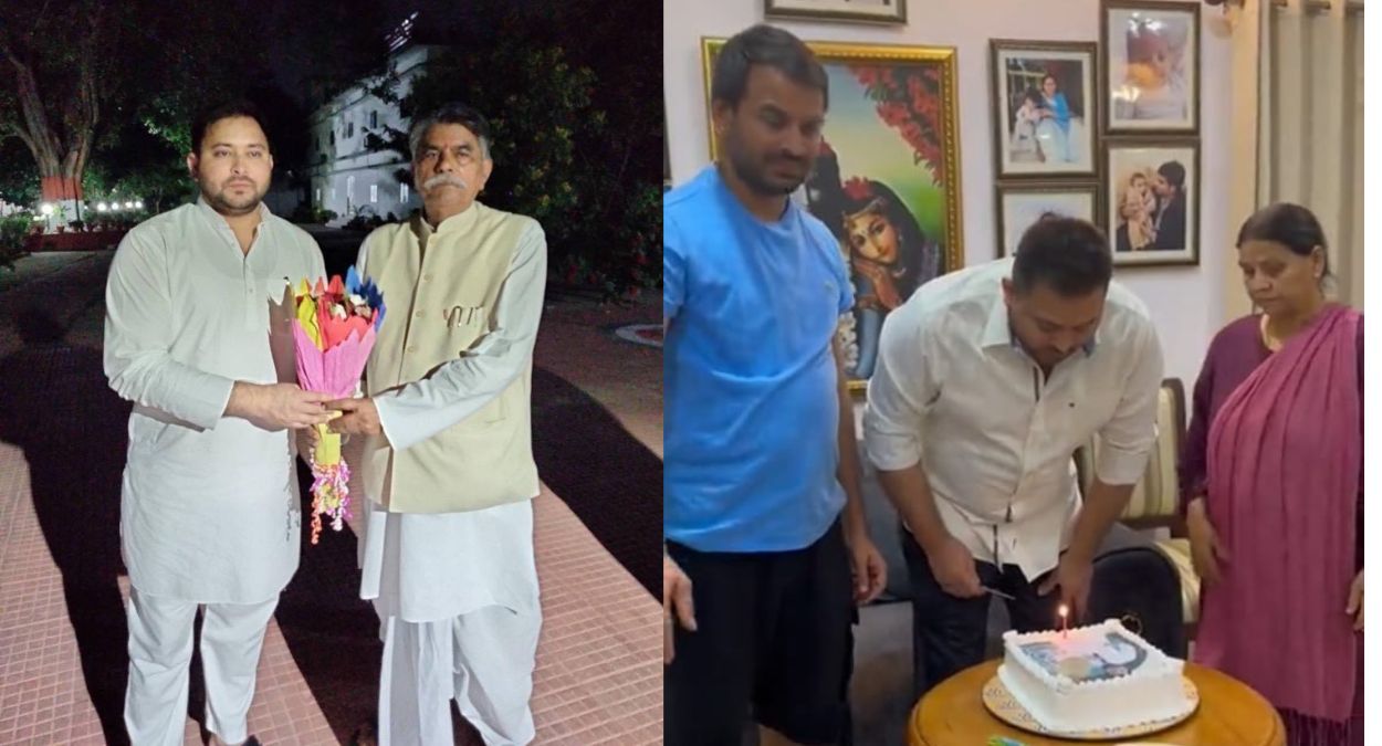 33 के हुए बिहार के डिप्‍टी सीएम तेजस्‍वी यादव, तेजप्रताप ने केक कटवा अनोखे  अंदाज में दी बधाई - Deputy CM of Bihar Tejashwi Yadav turns 33 Tej Pratap  congratulates his Arjun
