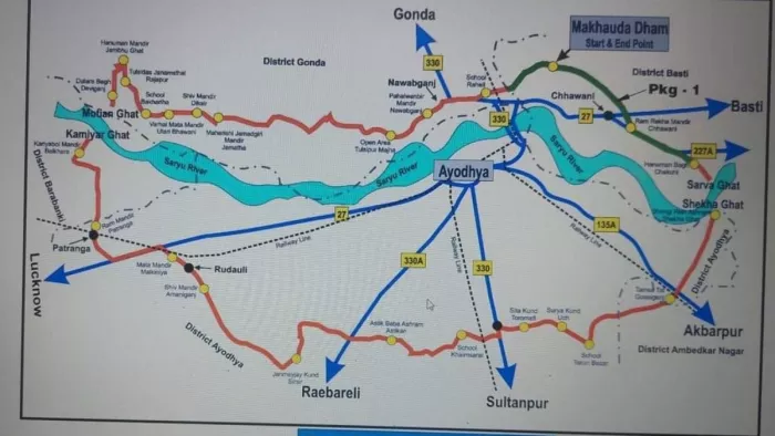 अयोध्या चौरासी कोसी परिक्रमा का मानचित्र। सौ: कमल किशोर सिंह