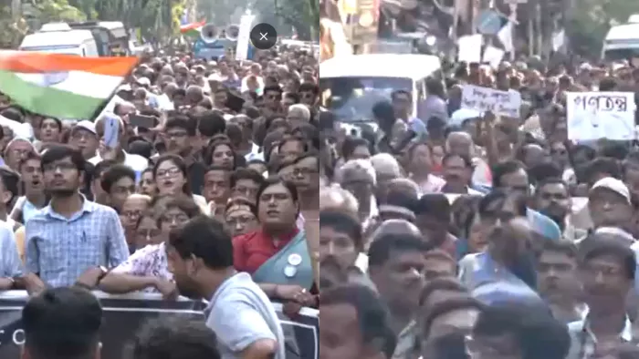 आरजी कर कांड के तीन महीने पूरे होने पर डॉक्टरों ने रैली निकाली। (Photo- ANI)