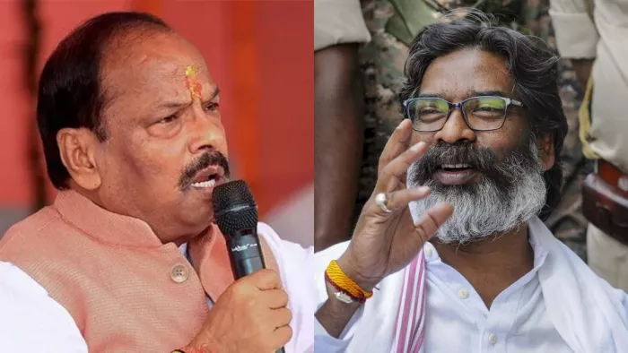 पूर्व मुख्यमंत्री रघुवर दास और सीएम हेमंत सोरेन। फाइल फोटो PTI