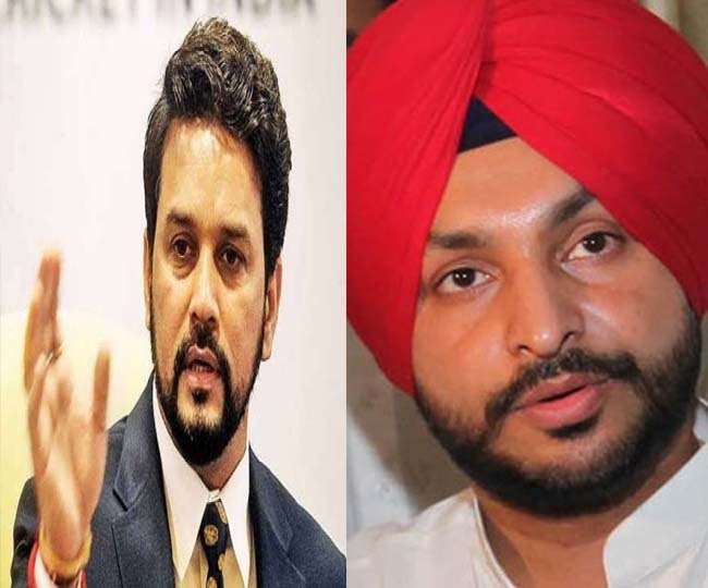 वित्त राज्य मंत्री अनुराग ठाकुर और कांग्रेस सांसद रवनीत सिंह बिट्टू की फाइल फोटो