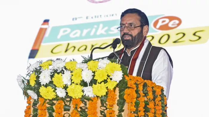 परीक्षा पे चर्चा: बच्चों को संबोधित करते सीएम नायब सैनी।