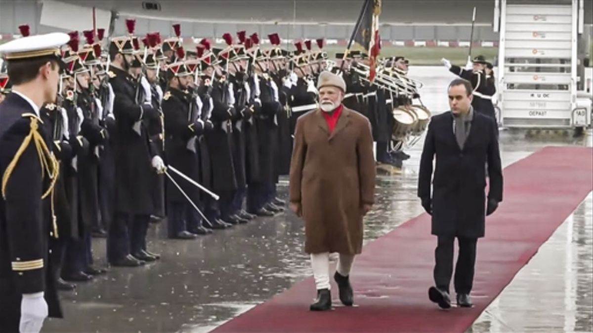 prime minister narendra modi arrives in paris france to co chair ai action summit with president emmanuel macron