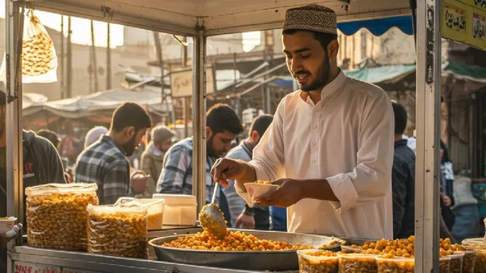 शिमला में मुस्लिम दुकानदार पर चने और नमकीन में थूक मिलाकर बेचने का आरोप। एआई फोटो (जेमीनी)