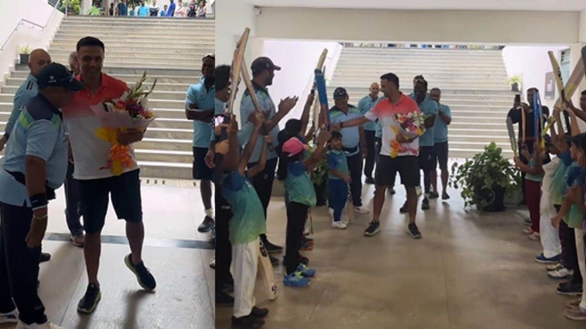 rahul dravid gets guard of honour by kids in bengaluru academy former india head coach then did this fans gets impressed video gets viral