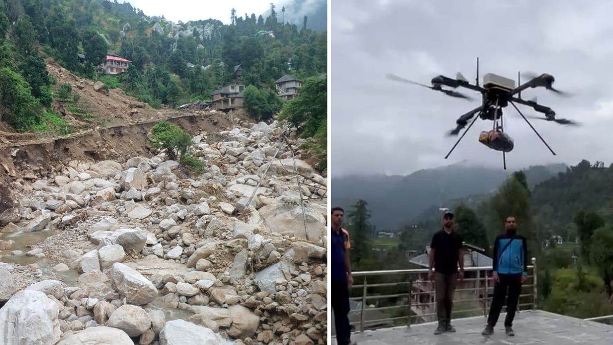 mandi cloudburst sdrf delivers medicines via drone as roads remain closed