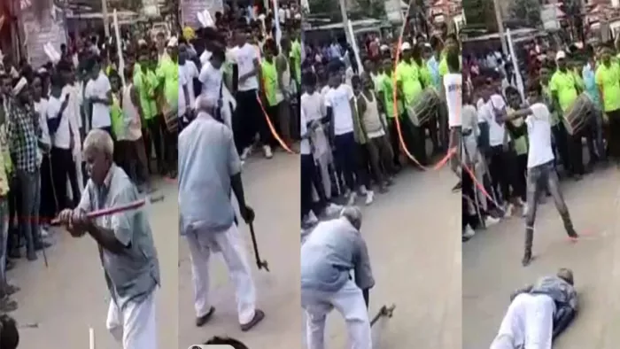 करतब दिखाते कुछ यूं गिर पड़े बुजुर्ग। फोटो-इंटरनेट मीडिया