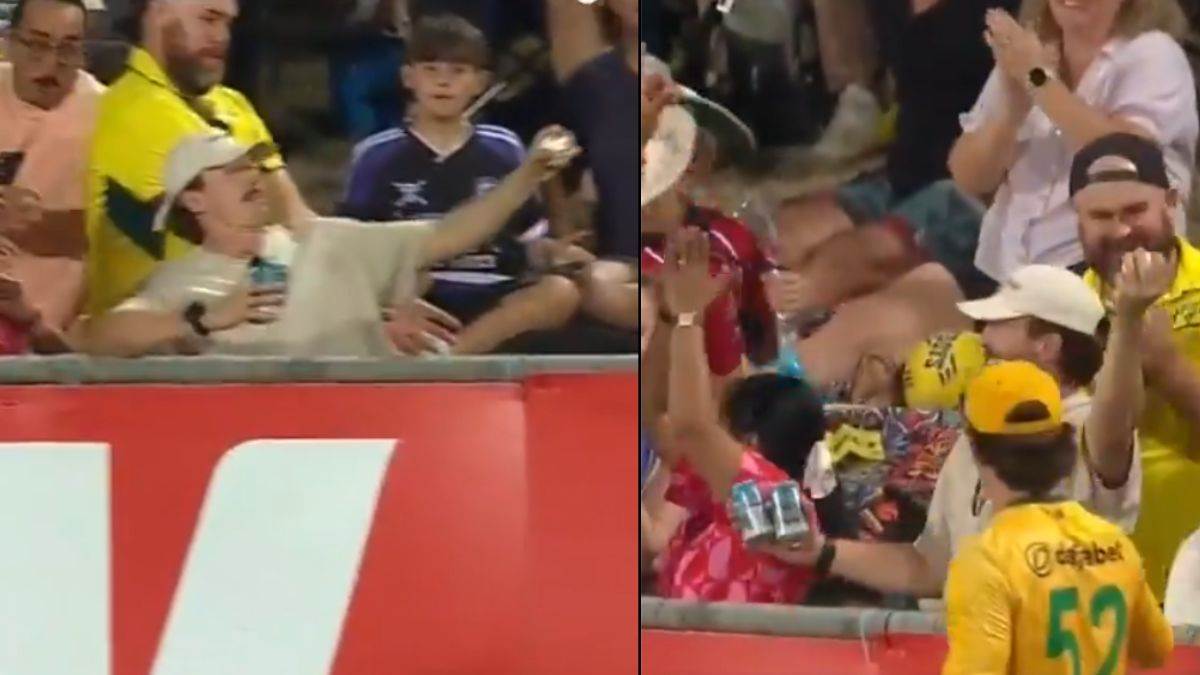 tim david smashes corbin bosch six spectator takes one handed catch australia vs south africa 1st t20i