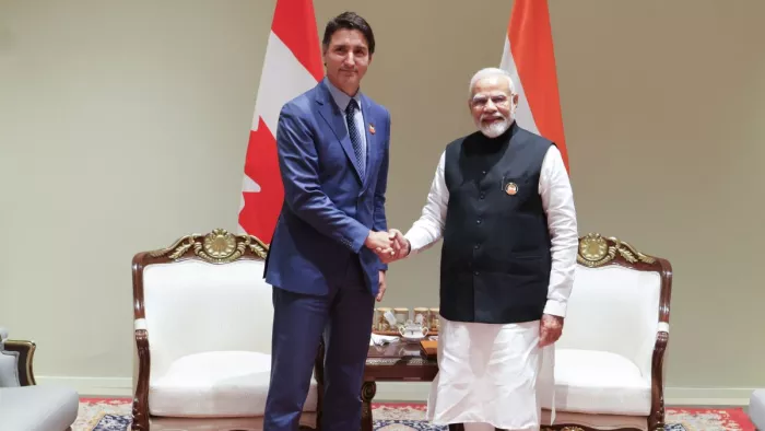 पीएम मोदी ने कनाडा के प्रधानमंत्री से की मुलाकात। फोटोः @narendramodi।