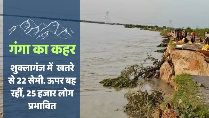 फतेहपुर चौरासी में बाढ के पानी से कटा कालीमिट्टी से शिवराजपुर जाने वाले मार्ग का आधे से अधिक हिस्सा। जागरण