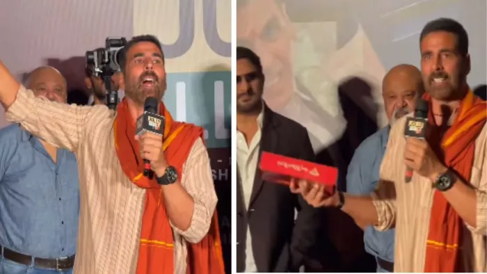 रेव थ्री में अक्षय कुमार फैंस से बात करते हुए।