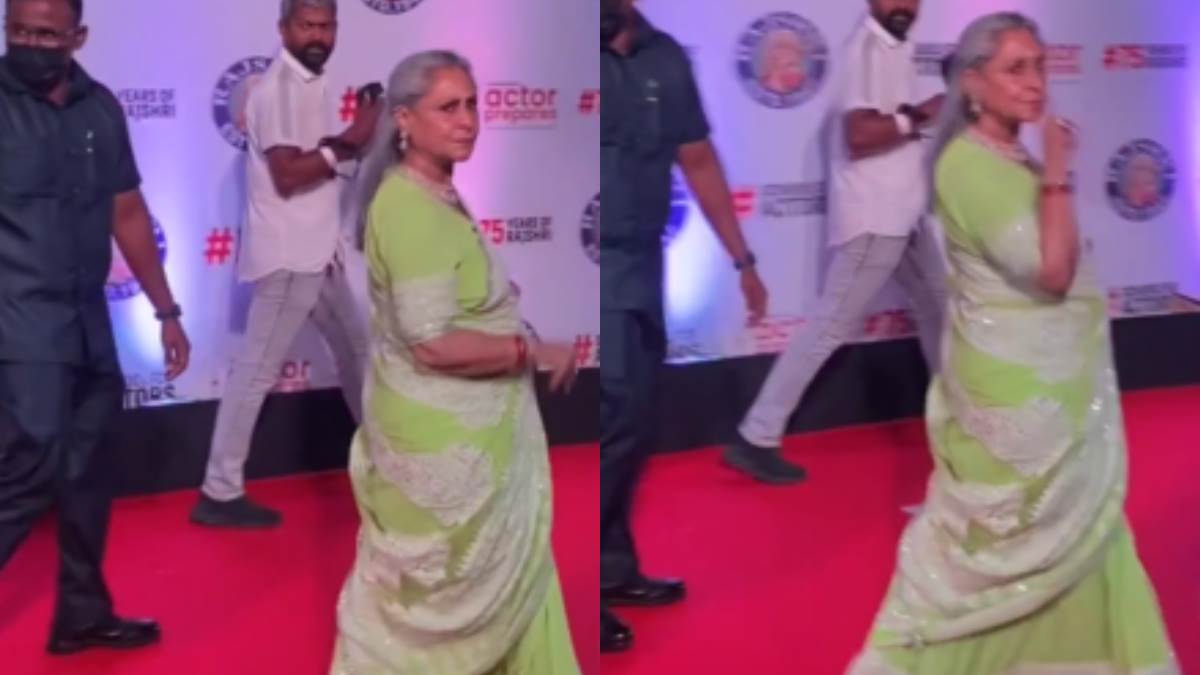 jaya bachchan again got angry on paparazzi she kept her finger on her mouth and showed eyes when photographer told her to give pose on uunchai screening video viral