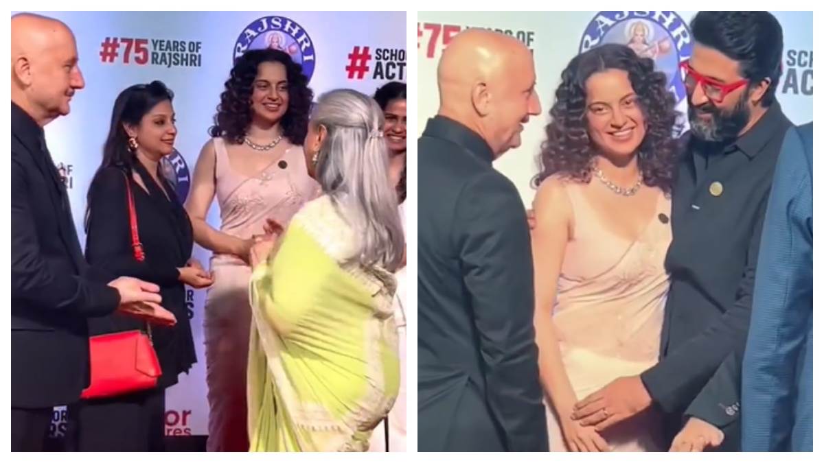 uunchai screening jaya bachchan ignores kangana ranaut in front of everyone abhishek bachchan hugs the actress