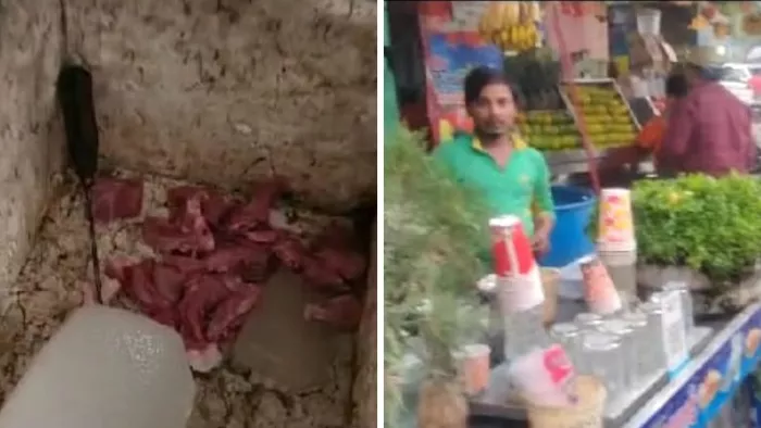 आइस बाक्स में रखा मांस व आरोपित की जूस की दुकान। सौ. इंटरनेट मीडिया
