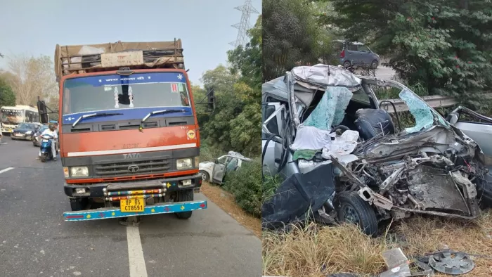 नोएडा -ग्रेटर नोएडा एक्सप्रेसवे पर तड़के दर्दनाक सड़क हादसा हुआ। फोटो- जागरण