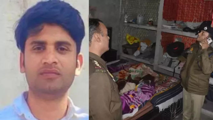 Hathras News: हाथरस में सिपाही की मौत के बाद छानबीन करते पुलिस अधिकारी व मृतक का फाइल फोटो।