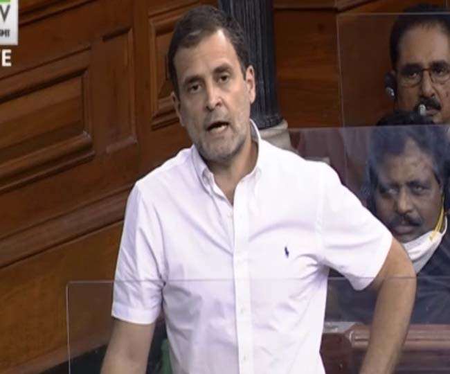 लोकसभा में बोलते हुए कांग्रेस नेता राहुल गांधी