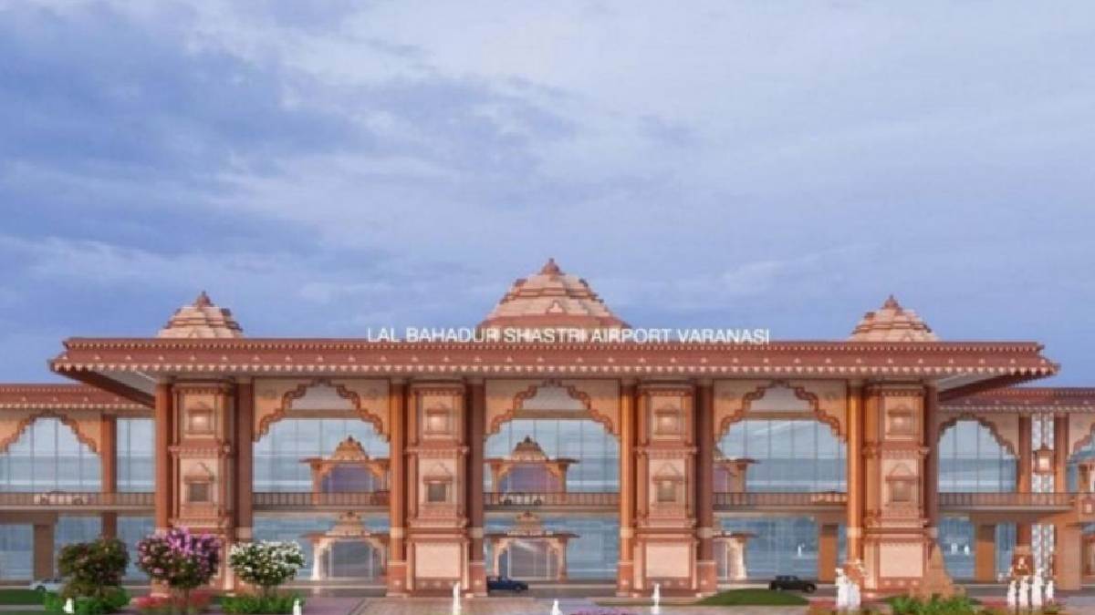 a glimpse of kashi vishwanath dham and singh dwar will be seen in the new terminal of lal bahadur shastri airport