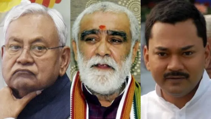 नीतीश कुमार, अश्विनी चौबे और निशांत कुमार। फाइल फोटो