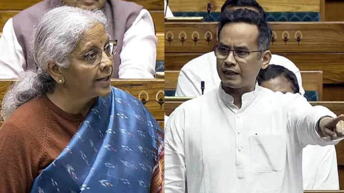 वित्त मंत्री निर्मला सीतारमण और कांग्रेस नेता गौरव गोगोई (फोटो सोर्स- संसद टीवी)