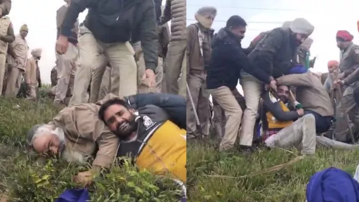 पुलिस और किसानों में झड़प के दौरान की तस्वीरें।