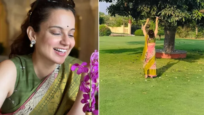 कंगना रनौत ने पेड़ से तोड़े कच्चे आम (Photo Credit- Instagram)