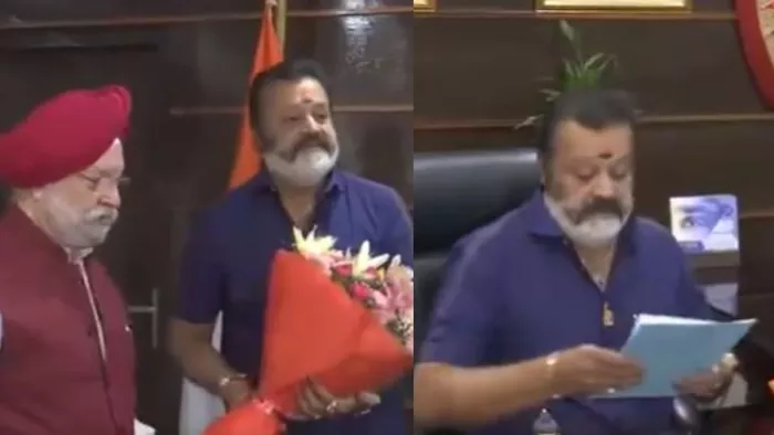 केरल के पहले और इकलौते भाजपा लोकसभा सदस्य सुरेश गोपी ने संभाला कार्यभार (फोटो- ANI Video Grab)