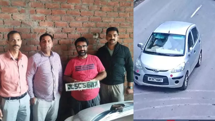 शिमला में बच्चों को किडनैप करने वाला लाल रंग की टीशर्ट पहने आरोपित व सीसीटीवी कैमरे में कैद कार। जागरण