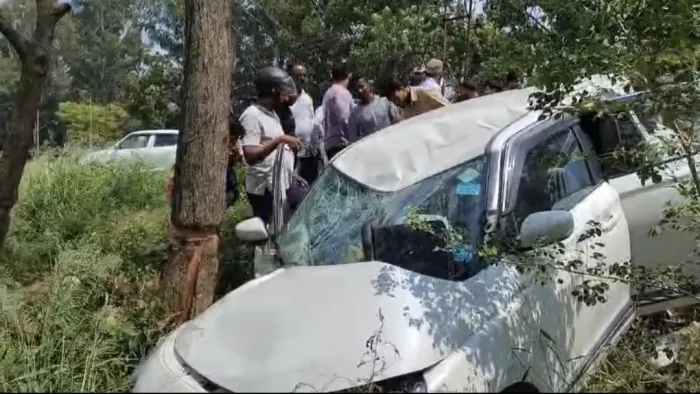 हाईवे पर अनियंत्रित कार पेड से टकराई, छह घायल