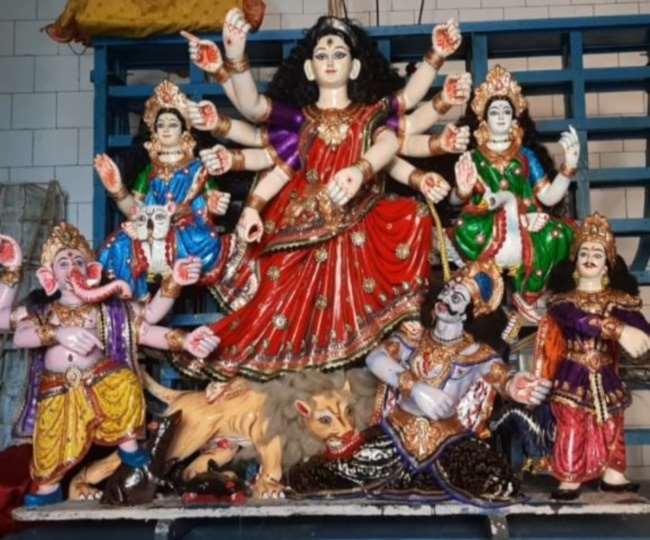 preparations are over for the worship of maa durga shashthi puja in puja pandals today